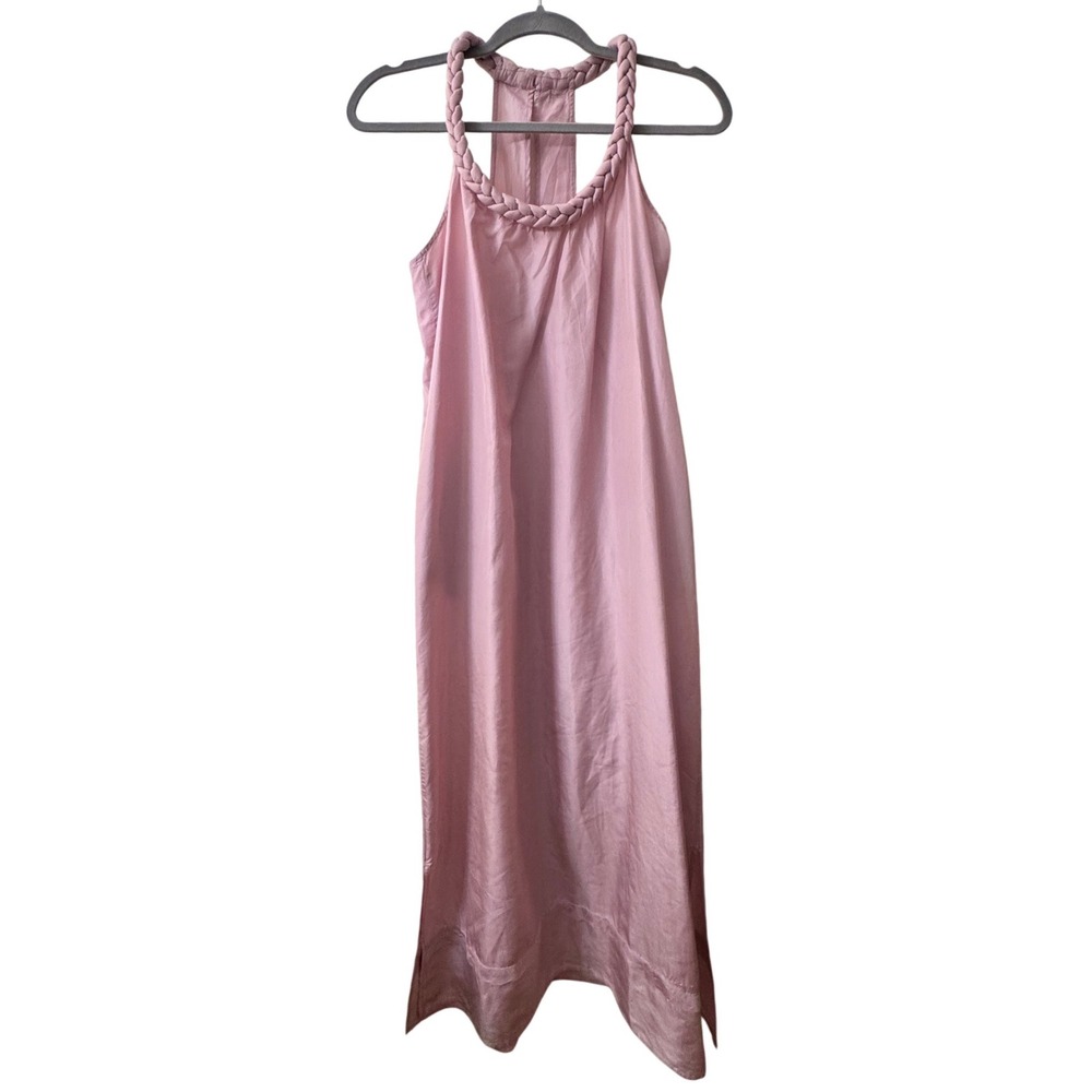 Calypso St Barth Pink 100% Silk Braided Halter Maxi Dress XS Mauve Racerback